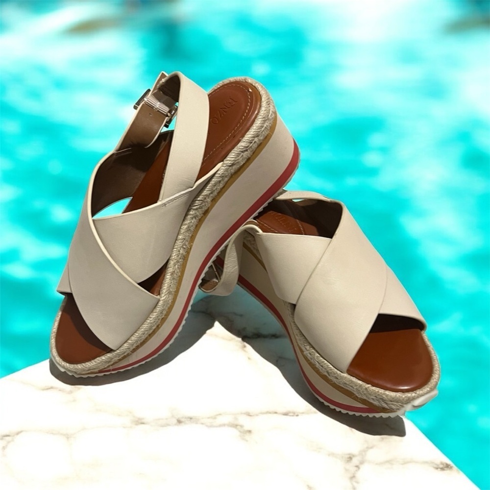 Enzo Angiolini Beige Espadrille Wedges Size 8.5